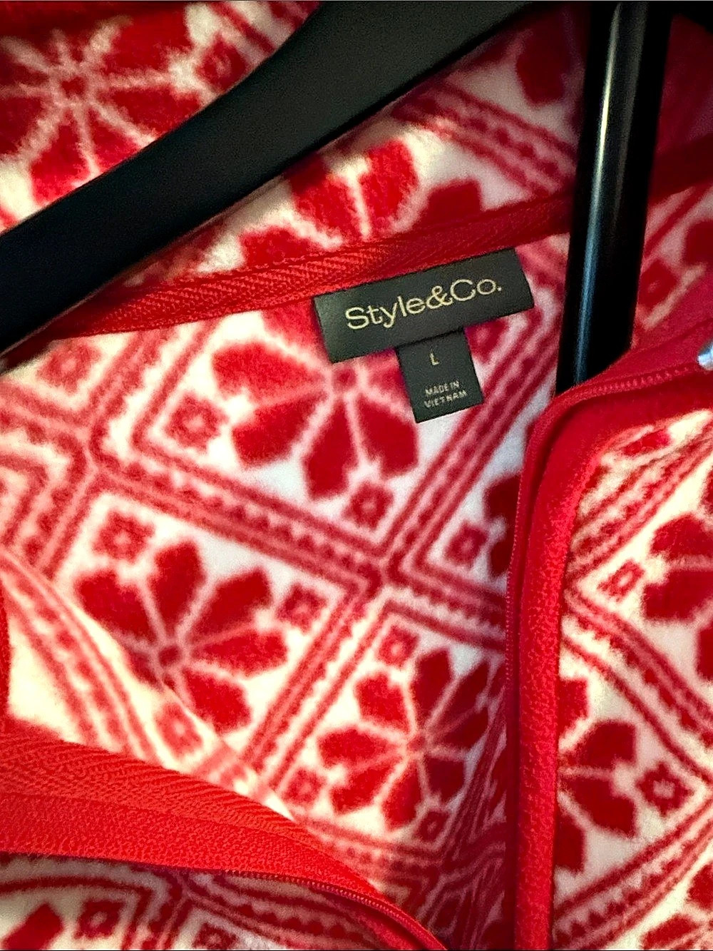 Style&Co. Geometric Quarter-Zip in Red & White - Picture 4 of 5